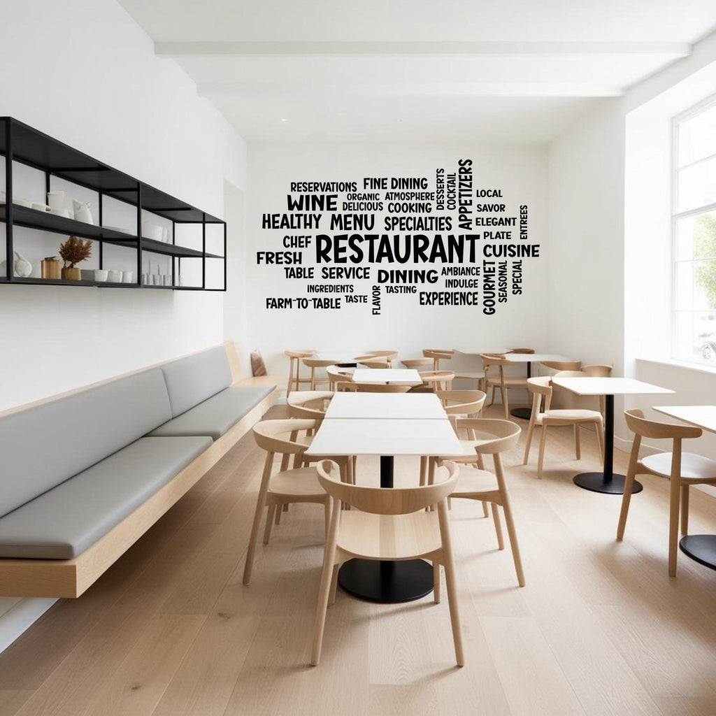 Restaurant Word Cloud Wall Decal – Personalized Dining & Menu Inspired Decor – Unique Culinary Art for Kitchen and Restaurant Walls 568LU