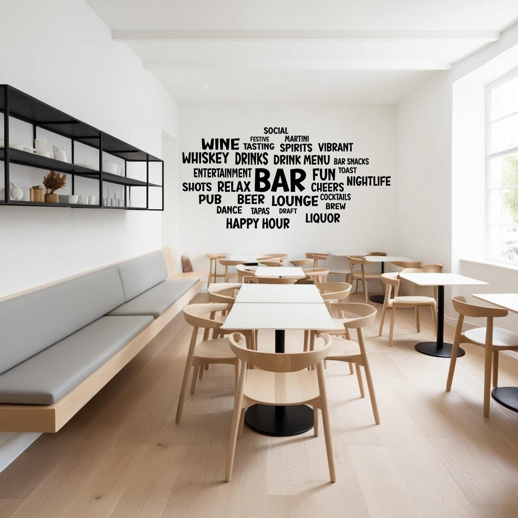 Bar Word Cloud Wall Decal – Cocktail & Drink Lounge Inspired Wall Decor – Unique Bar Pub Wall Art for Bar Restaurants Wall Decor 569LU