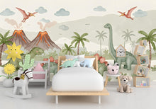 Load image into Gallery viewer, Dinosaur Wall Decal | Watercolor Dino Wallpaper | Prehistoric Wall Mural for Kids Room Nursery | T-Rex Jungle Decor 587RS
