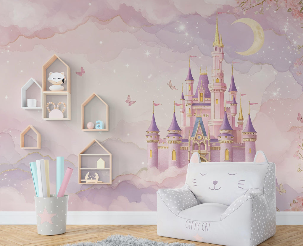 Princess Castle Wall Graphics Peel and Stick Girl room Wallpaper Nursery Self Adhesive Removable nursery wall decor Mural 589RS