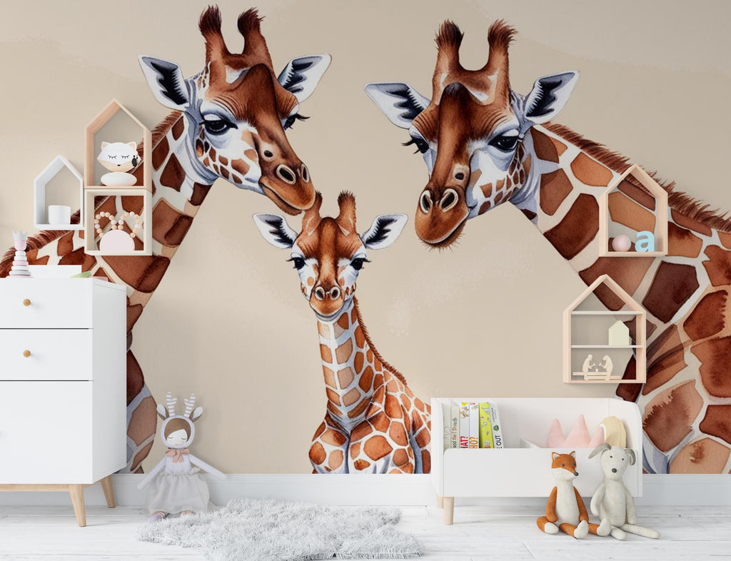 Peel & Stick Giraffe Wallpaper, Cartoon-Style Safari Wall Decor for Kids' Rooms, Nurseries, and Playrooms Giraffe Safari Wallpaper 597LU