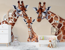Load image into Gallery viewer, Peel &amp; Stick Giraffe Wallpaper, Cartoon-Style Safari Wall Decor for Kids' Rooms, Nurseries, and Playrooms Giraffe Safari Wallpaper 597LU