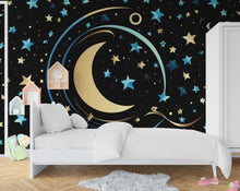 Load image into Gallery viewer, Peel &amp; Stick Starry Night Sky Wallpaper – Crescent Moon and Stars Design for Bedroom, Nursery, Kids Rooms and living room 601LU