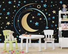 Load image into Gallery viewer, Peel &amp; Stick Starry Night Sky Wallpaper – Crescent Moon and Stars Design for Bedroom, Nursery, Kids Rooms and living room 601LU