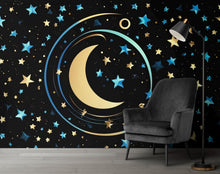 Load image into Gallery viewer, Peel &amp; Stick Starry Night Sky Wallpaper – Crescent Moon and Stars Design for Bedroom, Nursery, Kids Rooms and living room 601LU