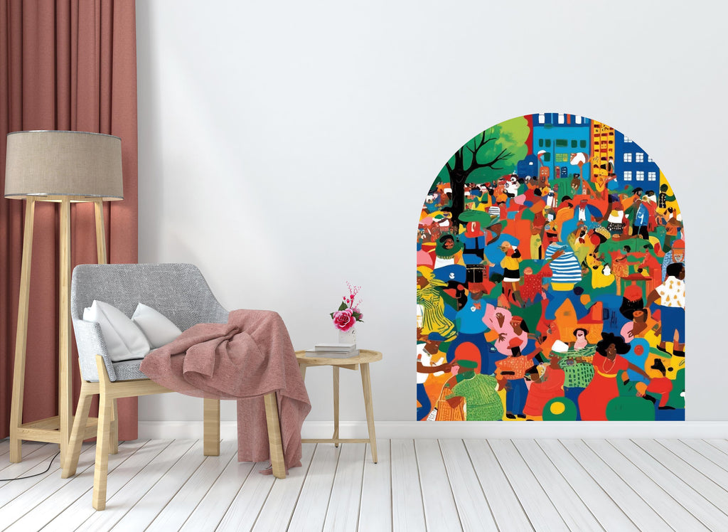 Abstract Colorful Arch Wall Art Vinyl Decal, Bed Arch Sticker, Hedboard Wall Decal, Arch Wall Decal, Wall Sticker, Super King Bed Arch 572LU