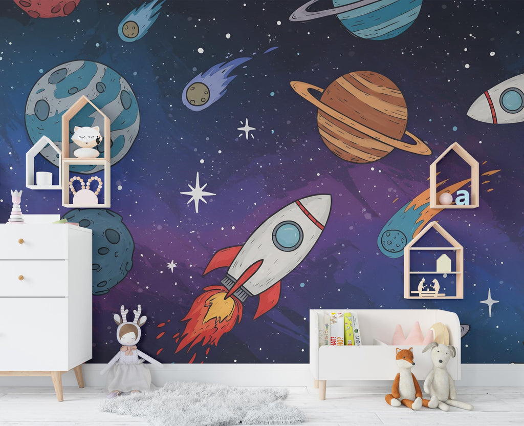 Space Wall Decal | Galaxy Wall Mural | Outer Space Wallpaper | Celestial Stars and Planets Wall Art | Astronomy Room Decor 590RS