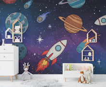 Load image into Gallery viewer, Space Wall Decal | Galaxy Wall Mural | Outer Space Wallpaper | Celestial Stars and Planets Wall Art | Astronomy Room Decor 590RS