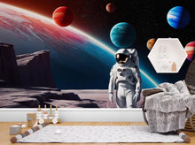 Load image into Gallery viewer, Astronaut Wallpaper – Solar System Space Wall Mural, Peel and Stick Kids Room Wallpaper, Outer Space Nursery Decor 602LU
