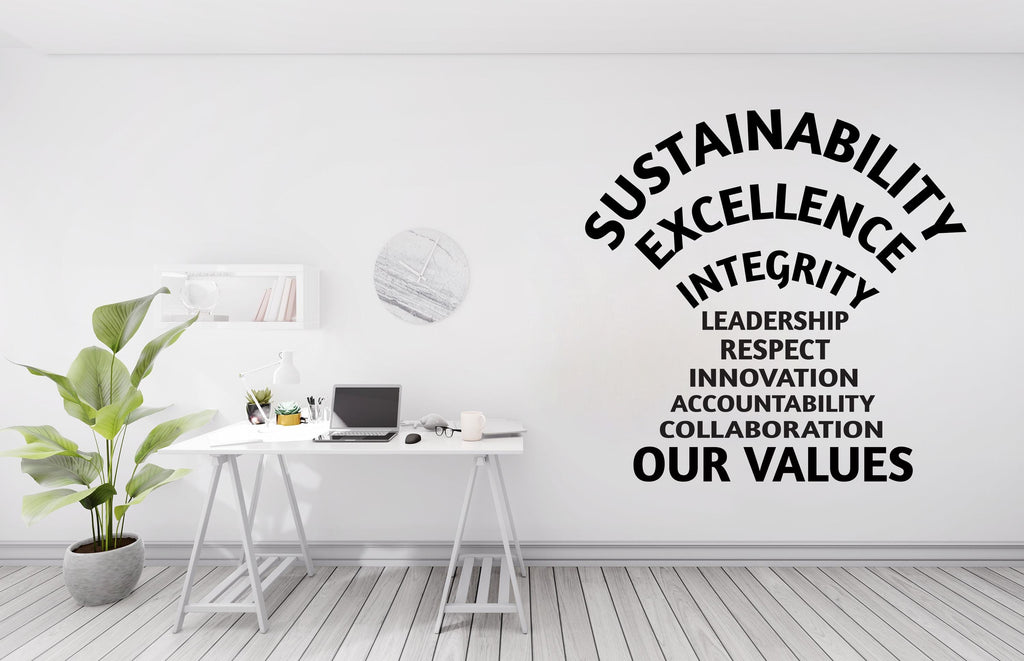 Our Values Word Cloud Wall Decal - Inspirational Quote Office Decor, Motivational Wall Art, Customizable Design for Office 575LU