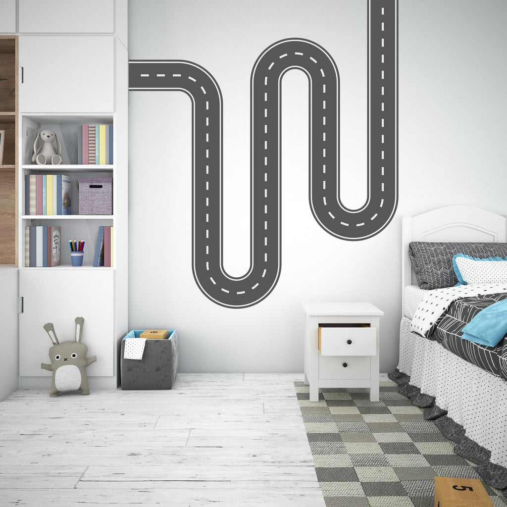 Road wind Wall Decal Highway Vinyl Sticker Track Route Wall Decor Kids Playroom Boys Room Wall Art Automotive Bedroom Mural Sticker 579LU