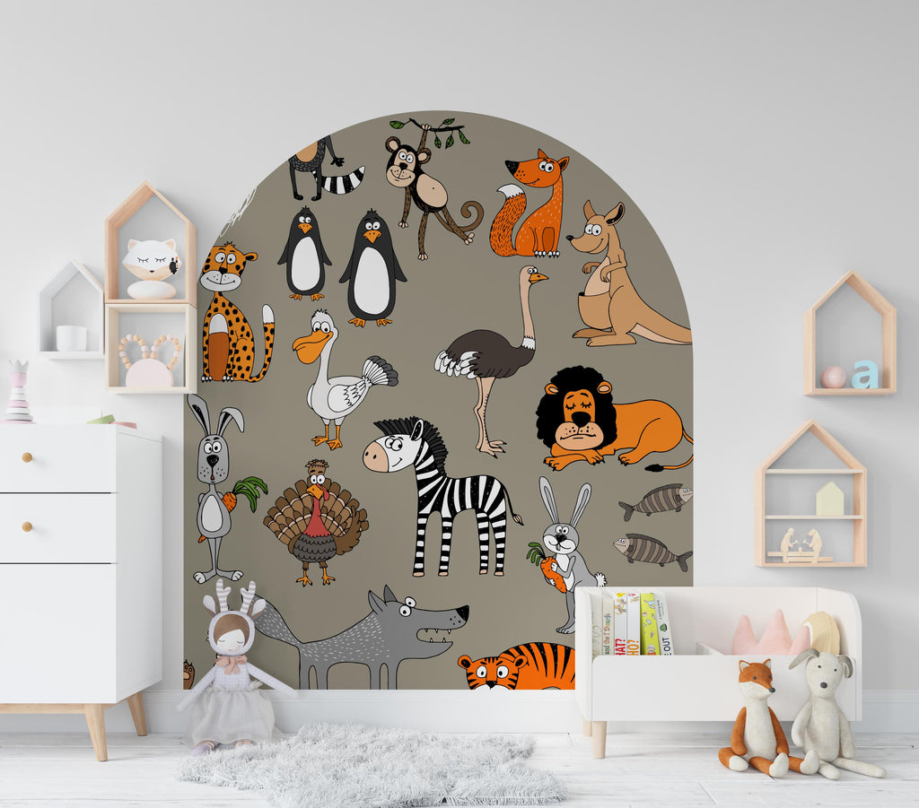 Safari Animal Wall Decal for Kids Room, Nursery Animal Wall Stickers, Jungle Animals Wall Art, Cute Animal Decor, Hedboard Wall Decal 607LU