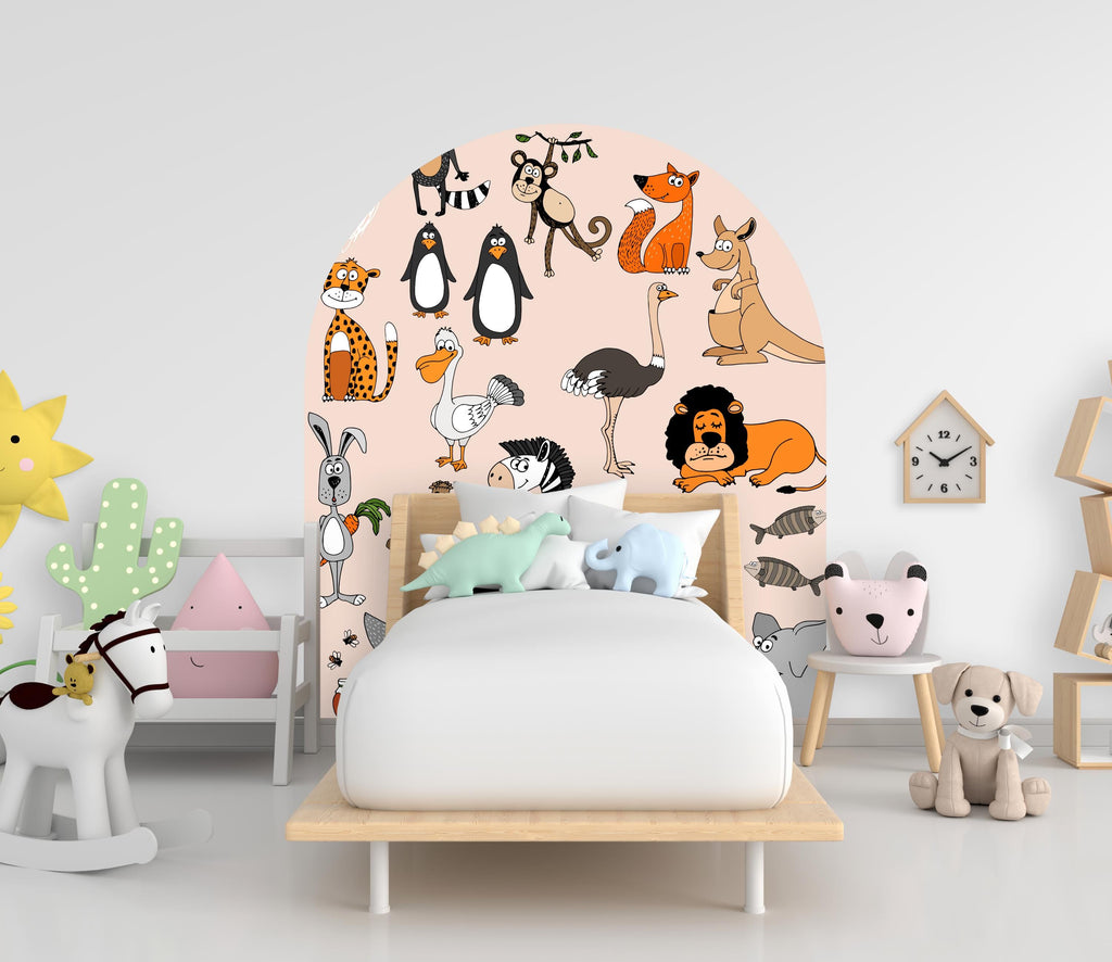 Safari Animal Wall Decal for Kids Room, Nursery Animal Wall Stickers, Jungle Animals Wall Art, Cute Animal Decor, Hedboard Wall Decal 607LU