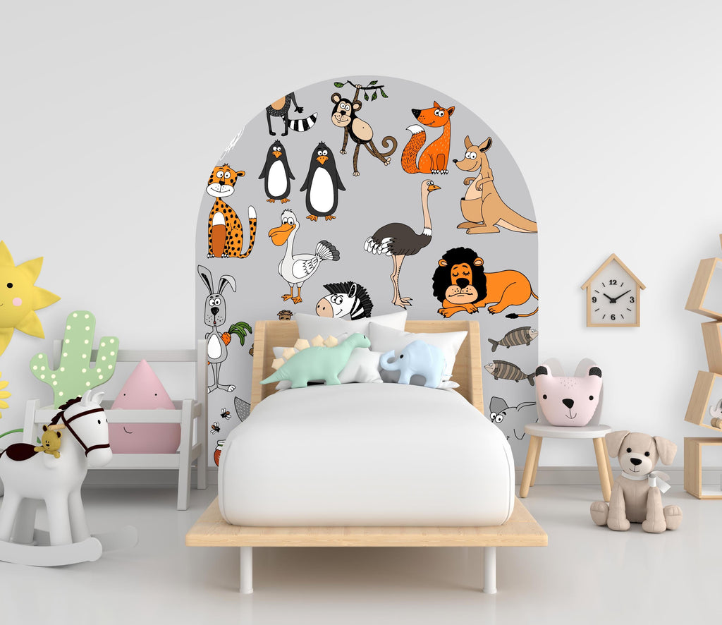 Safari Animal Wall Decal for Kids Room, Nursery Animal Wall Stickers, Jungle Animals Wall Art, Cute Animal Decor, Hedboard Wall Decal 607LU