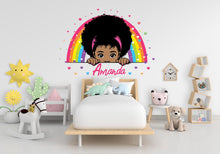 Load image into Gallery viewer, Personalized Afro Girl Rainbow Wall Decal, Custom Name Vinyl Art