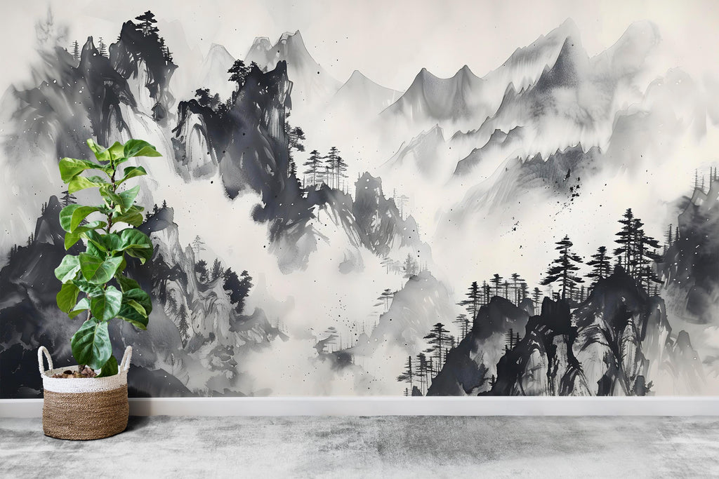 Mountain Foggy Wall Graphics Peel and Stick Forest room Wallpaper Nursery Self Adhesive Removable nursery wall decor Mural 600RS