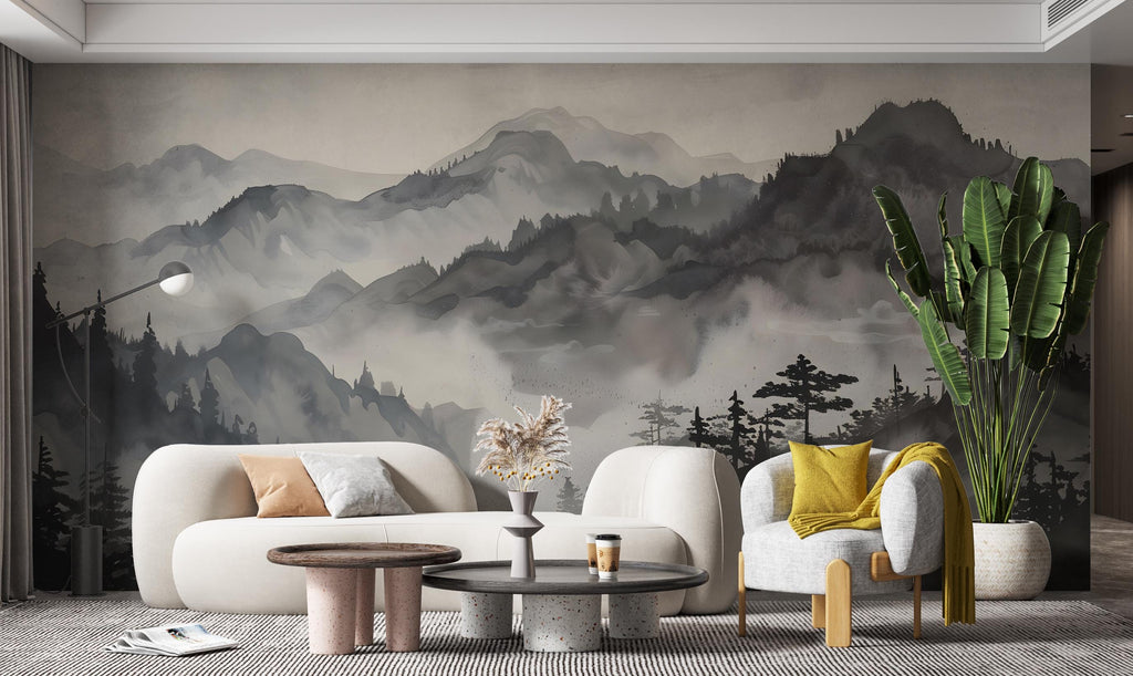 Mountain Foggy Wall Graphics Peel and Stick Forest room Wallpaper Nursery Self Adhesive Removable nursery wall decor Mural 601RS