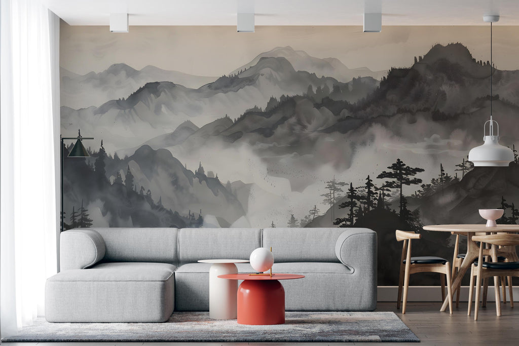 Mountain Foggy Wall Graphics Peel and Stick Forest room Wallpaper Nursery Self Adhesive Removable nursery wall decor Mural 601RS