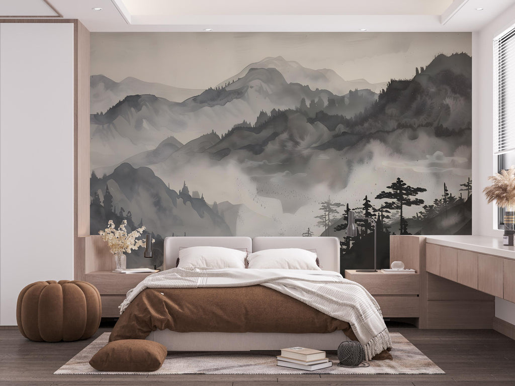 Mountain Foggy Wall Graphics Peel and Stick Forest room Wallpaper Nursery Self Adhesive Removable nursery wall decor Mural 601RS