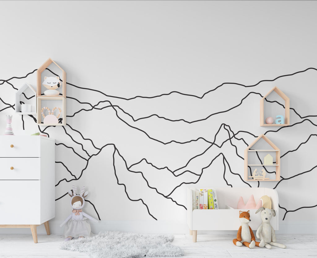 Minimalist Mountain Line Art Wall Decal – Boho Colorful Nature Decor – Modern Home Accent – Nursery Mountain Wall Sticker, Kids Room 608LU