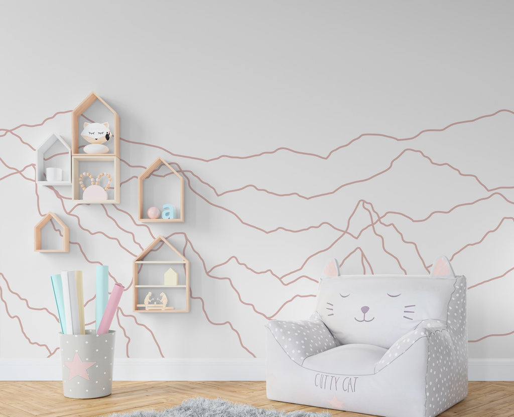 Minimalist Mountain Line Art Wall Decal – Boho Colorful Nature Decor – Modern Home Accent – Nursery Mountain Wall Sticker, Kids Room 608LU