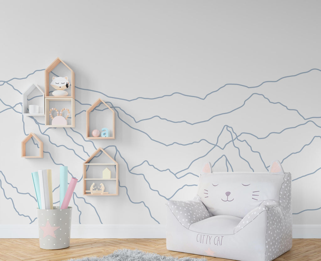 Minimalist Mountain Line Art Wall Decal – Boho Colorful Nature Decor – Modern Home Accent – Nursery Mountain Wall Sticker, Kids Room 608LU