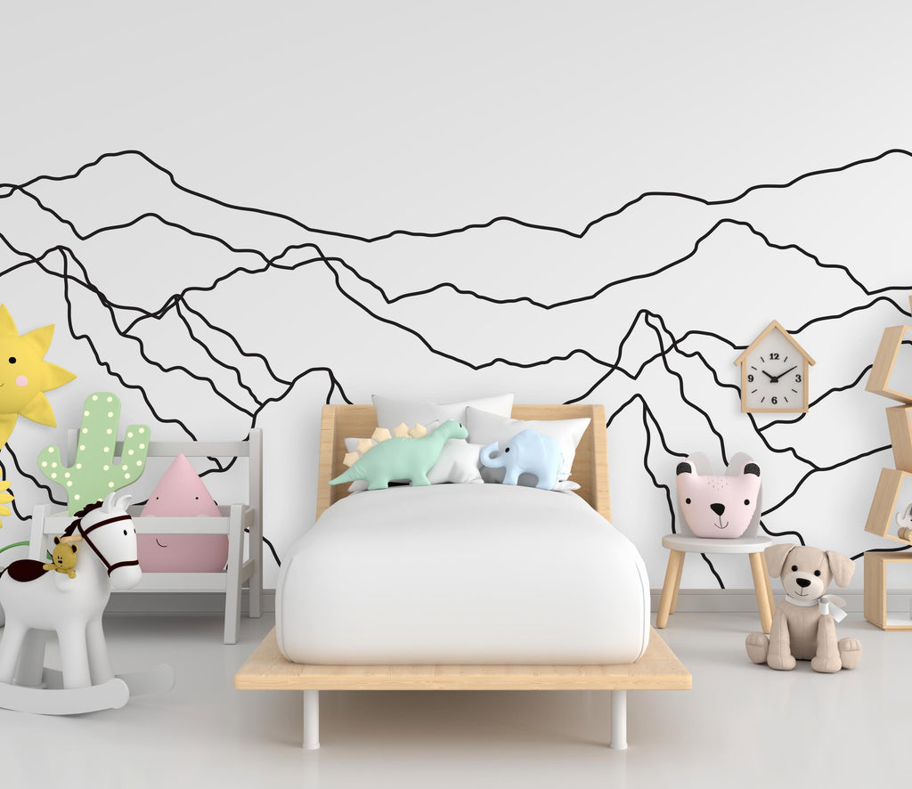 Minimalist Mountain Line Art Wall Decal – Boho Colorful Nature Decor – Modern Home Accent – Nursery Mountain Wall Sticker, Kids Room 608LU