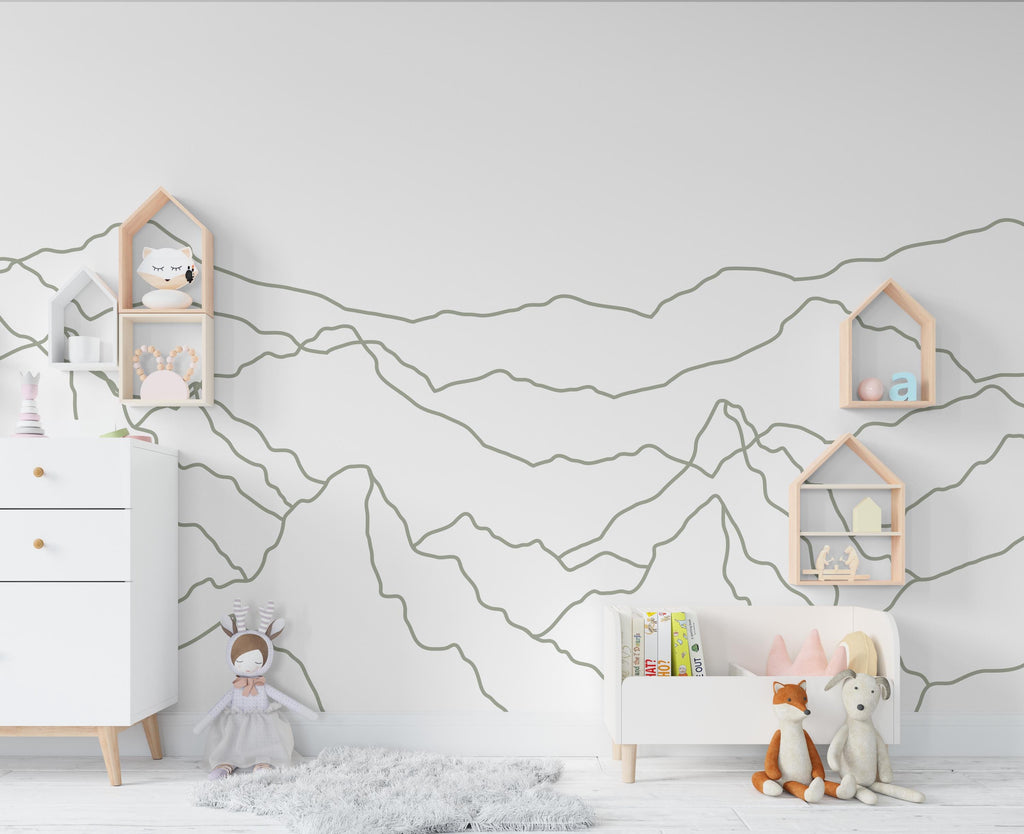 Minimalist Mountain Line Art Wall Decal – Boho Colorful Nature Decor – Modern Home Accent – Nursery Mountain Wall Sticker, Kids Room 608LU