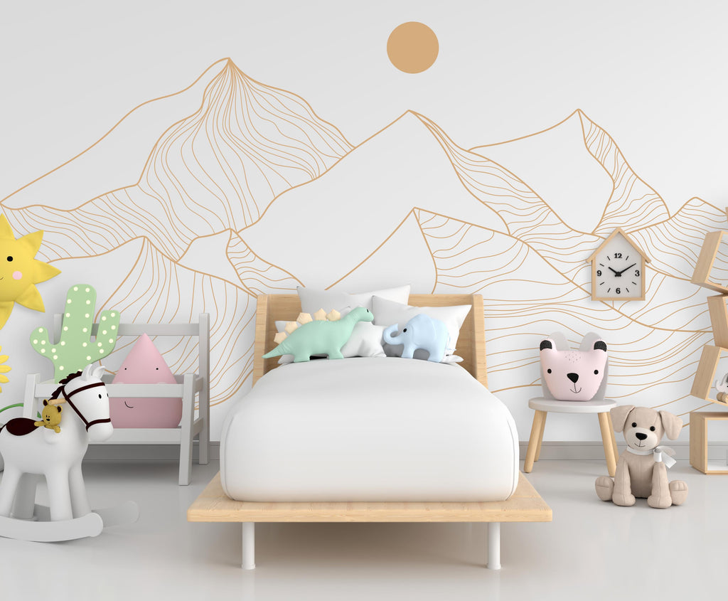 Minimalist Mountain Line Art Wall Decal – Boho Colorful Nature Decor – Modern Home Accent – Nursery Mountain Wall Sticker, Kids Room 609LU