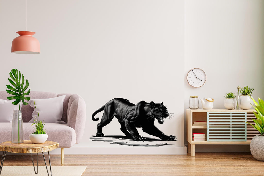 Panther Wall Decal – Modern Animal Wall Art, Jungle Safari Wall Sticker for Living Room, Bedroom & Office Decor 586LU