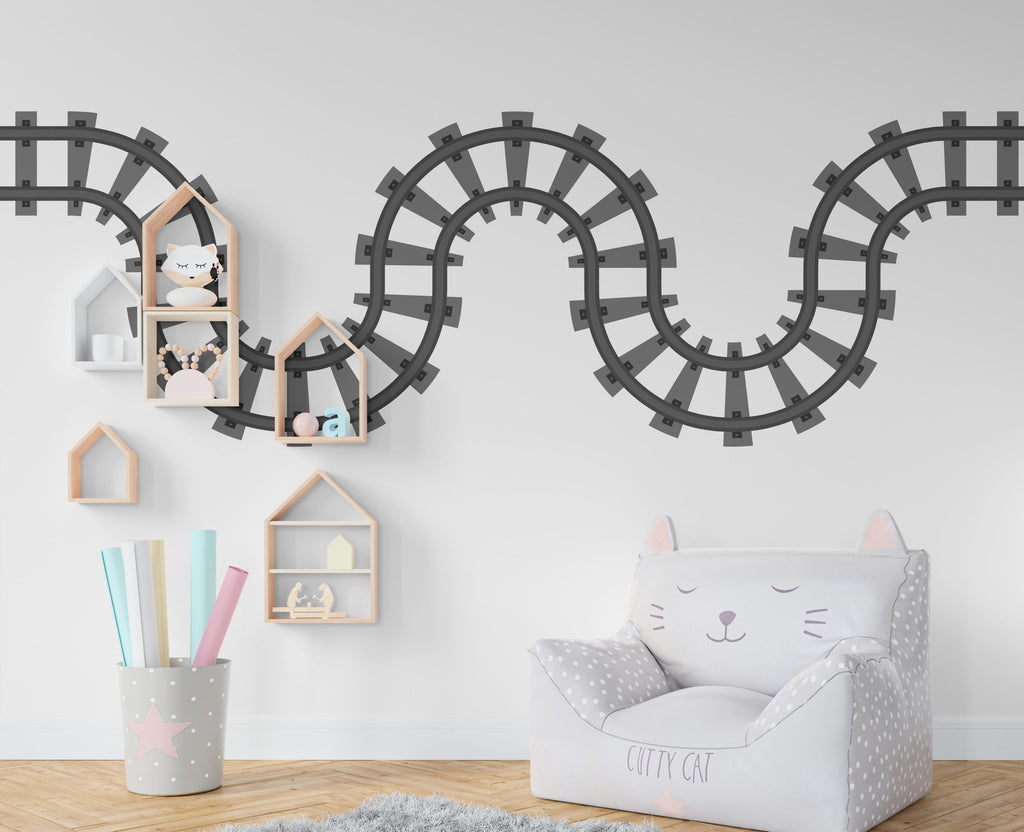 Railroad train Wall Decal Highway Vinyl Sticker Track Route Wall Decor Kids Playroom Boys Room Wall Art Train Bedroom Mural Sticker 605RS