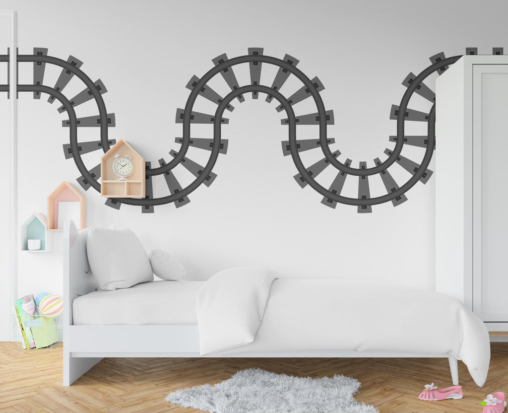 Railroad train Wall Decal Highway Vinyl Sticker Track Route Wall Decor Kids Playroom Boys Room Wall Art Train Bedroom Mural Sticker 605RS