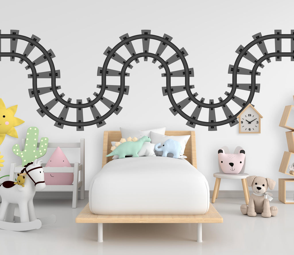 Railroad train Wall Decal Highway Vinyl Sticker Track Route Wall Decor Kids Playroom Boys Room Wall Art Train Bedroom Mural Sticker 605RS