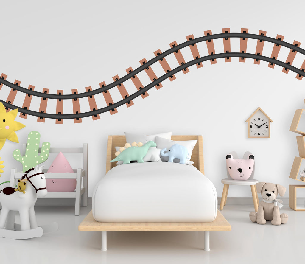 Railroad train Wall Decal Highway Vinyl Sticker Track Route Wall Decor Kids Playroom Boys Room Wall Art Train Bedroom Mural Sticker 606RS