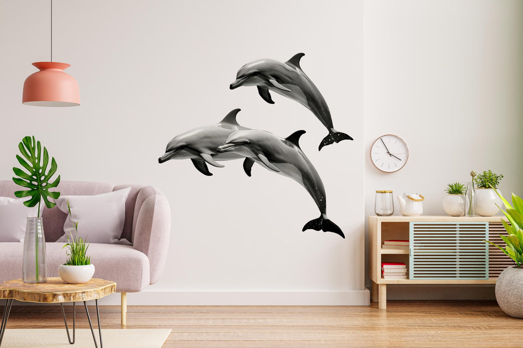 Dolphin Wall Art Vinyl Decal, Ocean Animals Wall Decal for Kids and Nursery Living Room, Sea Animals Wall Sticker, Sticker Set Dolphin 387LU