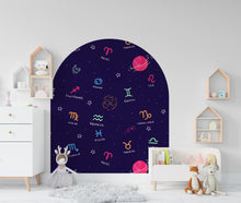 Load image into Gallery viewer, Zodiac Sign Wall Arch Decal, Cosmic Dark Space Headboard, Living Room &amp; Kids Room Decor, Astrology Wall Art, Astrology Gift, Celestial 611LU