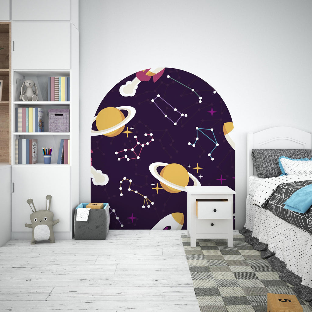 Zodiac Sign Wall Arch Decal, Cosmic Dark Space Headboard, Living Room & Kids Room Decor, Astrology Wall Art, Astrology Gift, Celestial 612LU