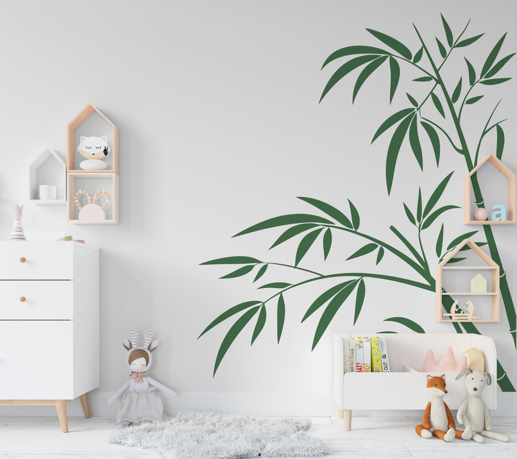 Bamboo Wall Decal, Green Bamboo Stick with Leaves, Nature-Inspired Wall Art, Modern Home Decor, Eco-Friendly Wall Sticker Living Room 613LU