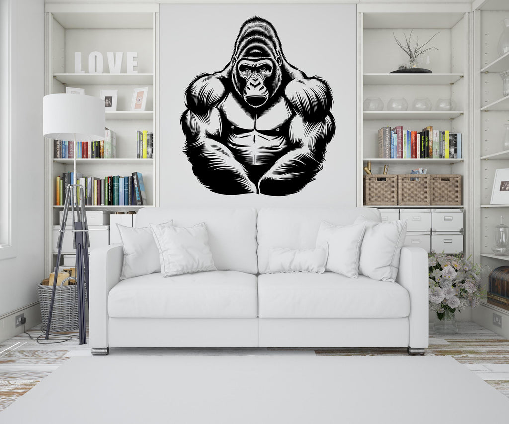 Gorilla Wall Decal - Animal Illustration, Muscular Gorilla Art Print, Modern Home Decor, Wildlife Wall Art , Vinyl Sticker Wall Art 588LU