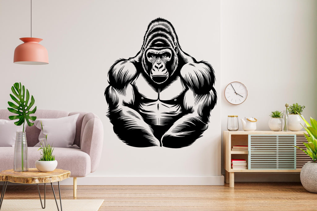 Gorilla Wall Decal - Animal Illustration, Muscular Gorilla Art Print, Modern Home Decor, Wildlife Wall Art , Vinyl Sticker Wall Art 588LU