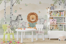 Load image into Gallery viewer, Lion Reading a book Wall Graphics Zebra Peel and Stick Elephant room Safari Wallpaper Nursery Giraffe Nursery wall decor Mural 575RS