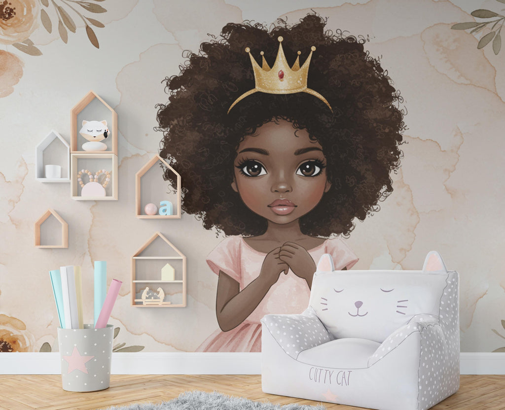 Afro Princess Room Wall Graphics Peel and Stick Girl room Wallpaper Nursery Self Adhesive Removable nursery wall decor Mural 610RS