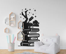 Load image into Gallery viewer, Girl Reading Book Library vinyl wall art decals, library wall decal, education decals, reading room, nurseries, school, kids gifts 611RS