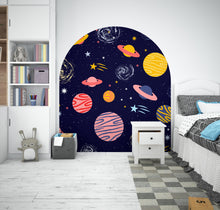 Load image into Gallery viewer, Space-Themed Wall Arch Decal - Planets, Stars &amp; Night Sky Decor - Cosmic Home Decoration for Kids, Bedroom, Nursery - Headboard Decor 614LU