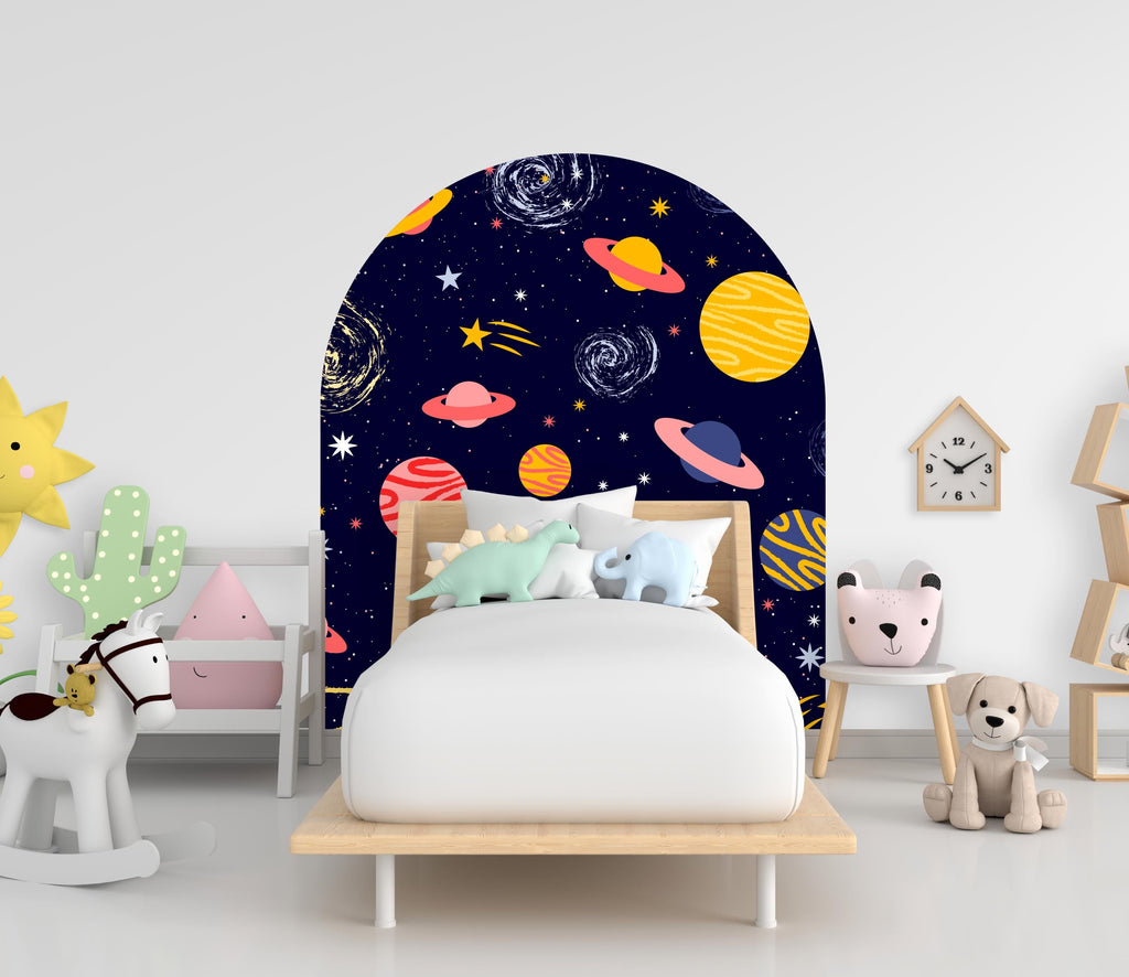 Space-Themed Wall Arch Decal - Planets, Stars & Night Sky Decor - Cosmic Home Decoration for Kids, Bedroom, Nursery - Headboard Decor 614LU