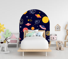 Load image into Gallery viewer, Space-Themed Wall Arch Decal - Planets, Stars &amp; Night Sky Decor - Cosmic Home Decoration for Kids, Bedroom, Nursery - Headboard Decor 614LU