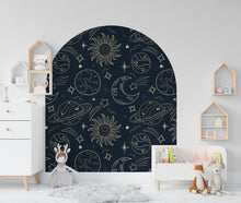 Load image into Gallery viewer, Space-Themed Wall Arch Decal - Planets, Sun, Stars &amp; Night Sky Decor - Cosmic Home Decor for Kids, Bedroom, Nursery - Headboard Decor 615LU