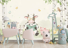 Load image into Gallery viewer, Cow Reading a book Wall Graphics Farm Animal Peel and Stick Goat Sheep Pig Animals room Farm Wallpaper Nursery wall decor Mural 576RS
