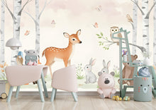 Load image into Gallery viewer, Forest Animals Wall Graphics Bear Fox Deer Peel and Stick Girl room Forest Wallpaper Nursery Self Adhesive Nursery wall decor Mural 578RS