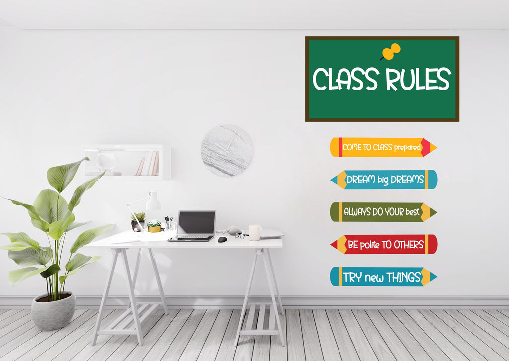 Classroom Rules Wall Decal – Colorful School Wall Decor, Motivational Quotes for Kids Classroom, Teacher Wall Art 589LU